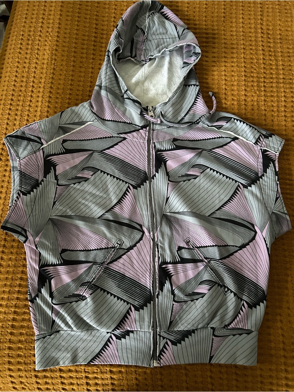 Vintage Y2K Miss Sixty Pink & Gray Hooded Zip Vest with Geometric Print